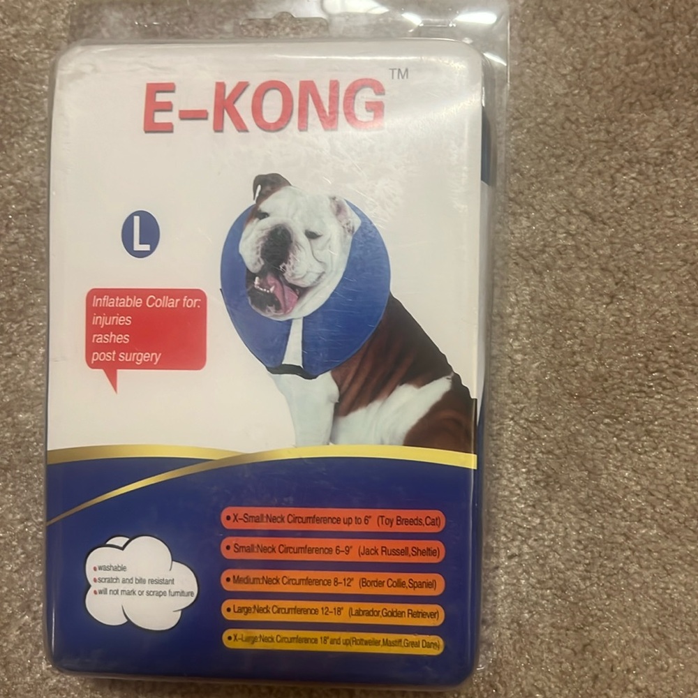 NWT E-KONG Large Blue Inflatable Collar- washable